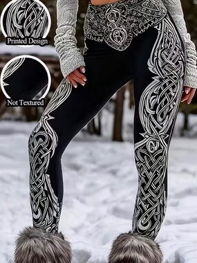 Celtic-Print High-Rise Black Leggings